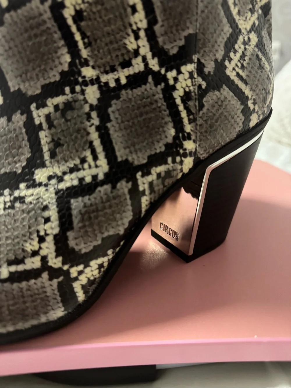 Women’s Gray Snake-Print Ankle Booties